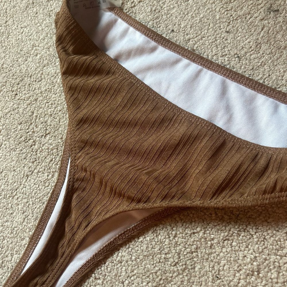 Brown Ribbed Bikini Bottom